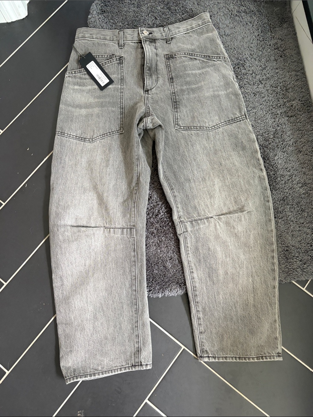 Nili Lotan Washed Grey Relaxed Jeans